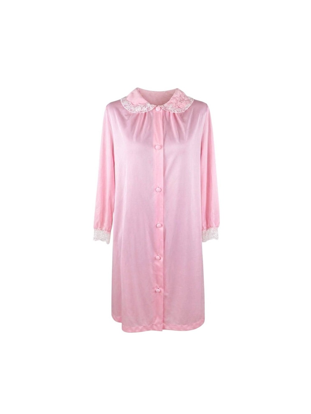 Vintage Gossard Artemis Pink Nylon Robe Petite Lace Collar Housecoat